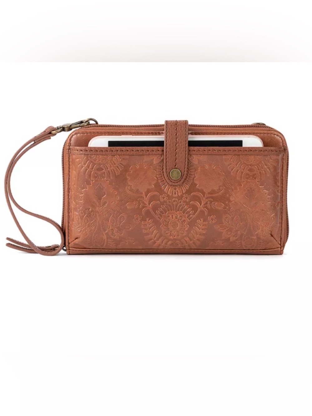 The Sak Embossed Leather Crossbody Wallet - Cognac